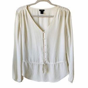Ann Taylor Ivory Long Sleeve V Neck Top 6